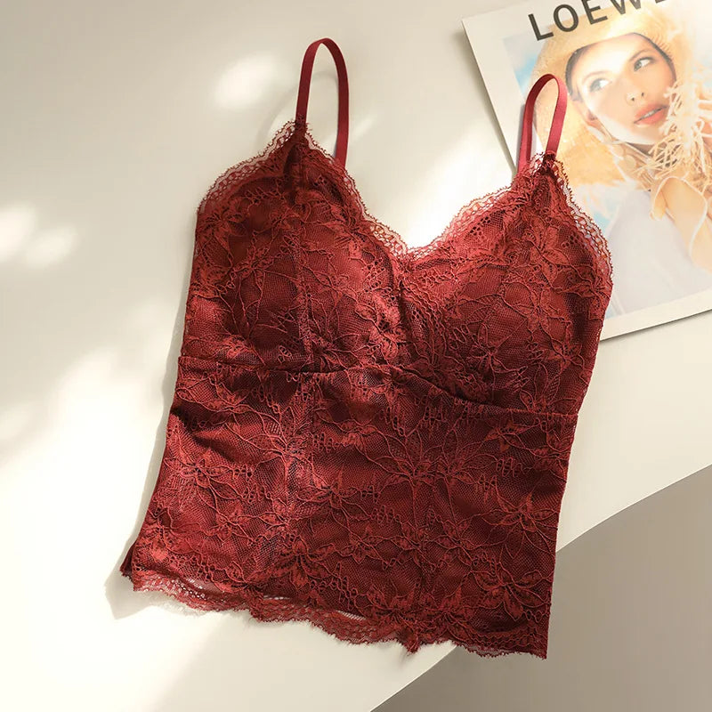 Sexy Spice Girl Lace Suspender Beauty Back Vest Integrated with Chest Pad Slim Bottom Tub Top One Piece Pajamas Women Nightwear