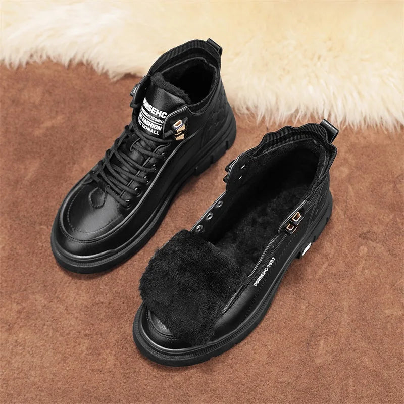 Men's boots autumn and winter casual boots non-slip outdoor boots warm plush youth cotton boots tooling boots men's cotton shoes