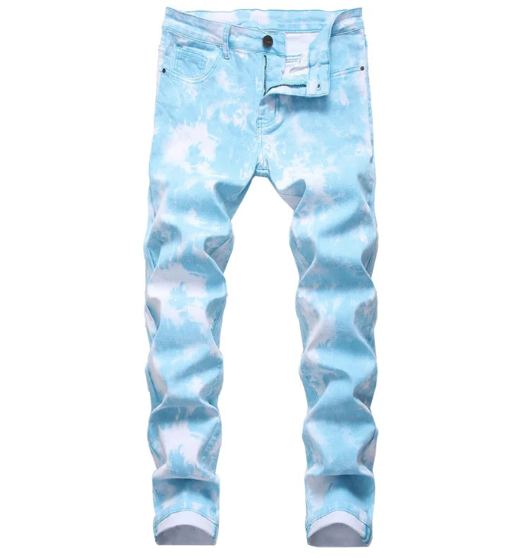 2026 Men's Blue Jeans 3D Digital Print Stretch Denim Pants Blue Black White Trousers Men Fashion Slacks 28-34 36 38 40 42