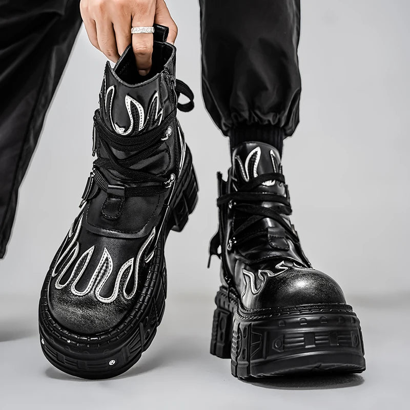 Men's Boots Four Seasons Thick-Soled High-Top Boots Fashion Joker Plus Size Tide Boots Anti-Slip Comfort Youth Casual Work Boots