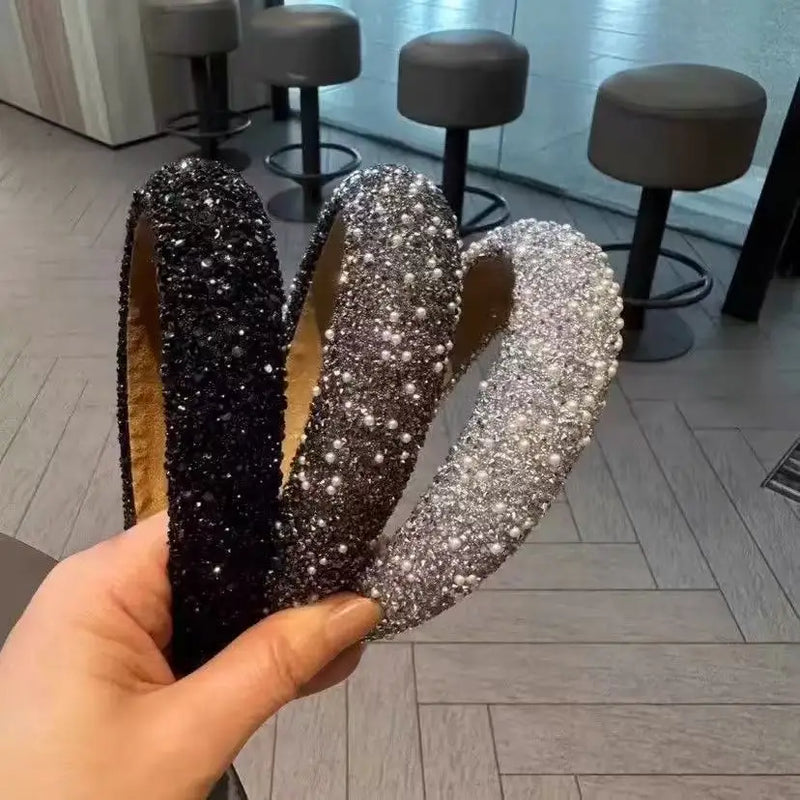 Luxury Pearl Rhinestone High‑Crown Headband Versatile Face‑Slimming Hair Hoop Women Broken Hair Finishing Hair Accessories