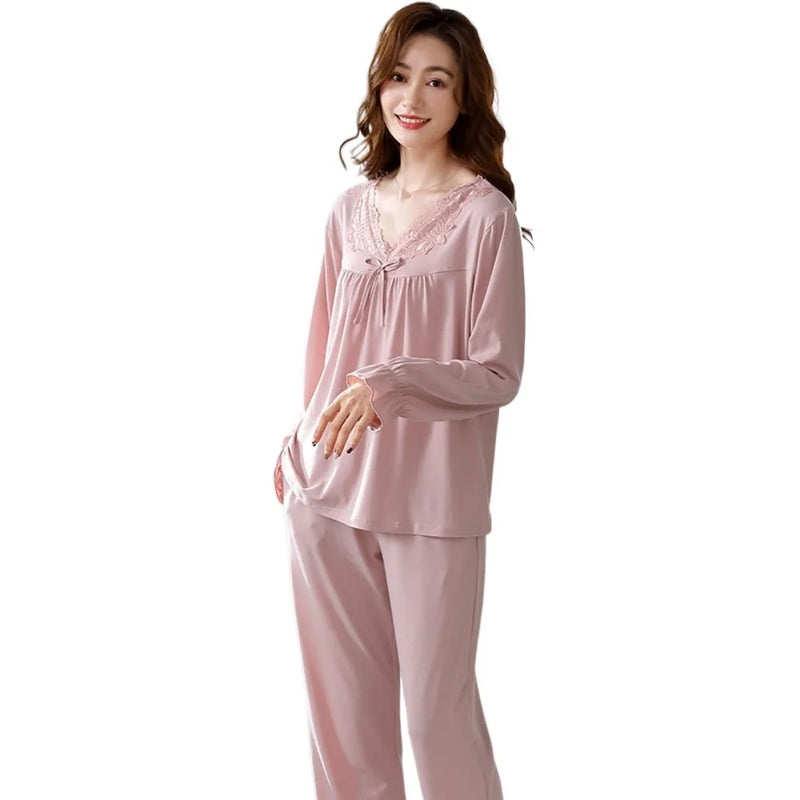 Women's Pajamas With Pants Two-Piece Ladies Set M-3XL Large Sleepwear 2026 Spring Autumn Long-Sleeve Pyjamas Home Clothing