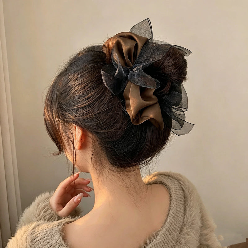 Let Me Be the Brightest: Zhao Lusi's Matching Netted Bow Hairband for Xu Yan, Girls' Bun High Ponytail Hair Ties