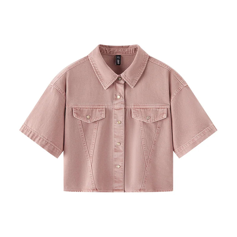 Semir Women Shirt Denim Short Length Loose Drop Shoulder Slit Slim Fit Cool Petite Street Style Top 2026 Summer Fashion Casual W