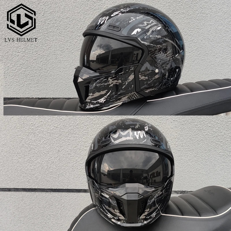 LVS-601 motorcycle retro helmet modular detachable combination full helmet semi covered pilot helmet scooter off-road DOT