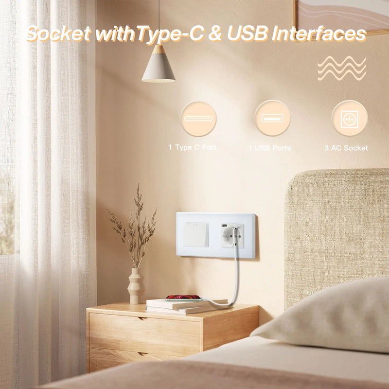 BSEED EU Standard Wall Button Switch 1/2/3Gang 1Way Wall Power Socket Glass Frame Mechanical Switches Home Improvement