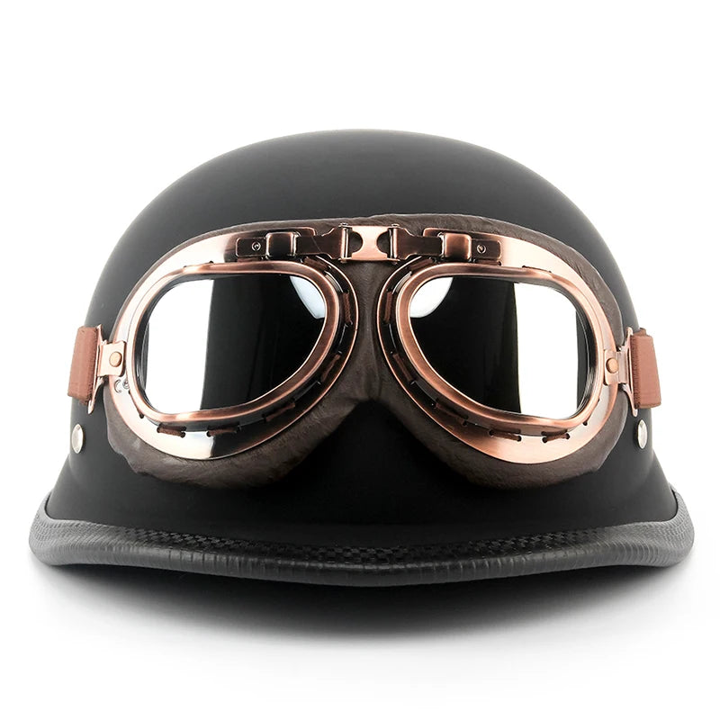 World War II German motorcycle helmet Motorcross Capacete retro half helmet matte bright black plating anti-carbon fiber ABS