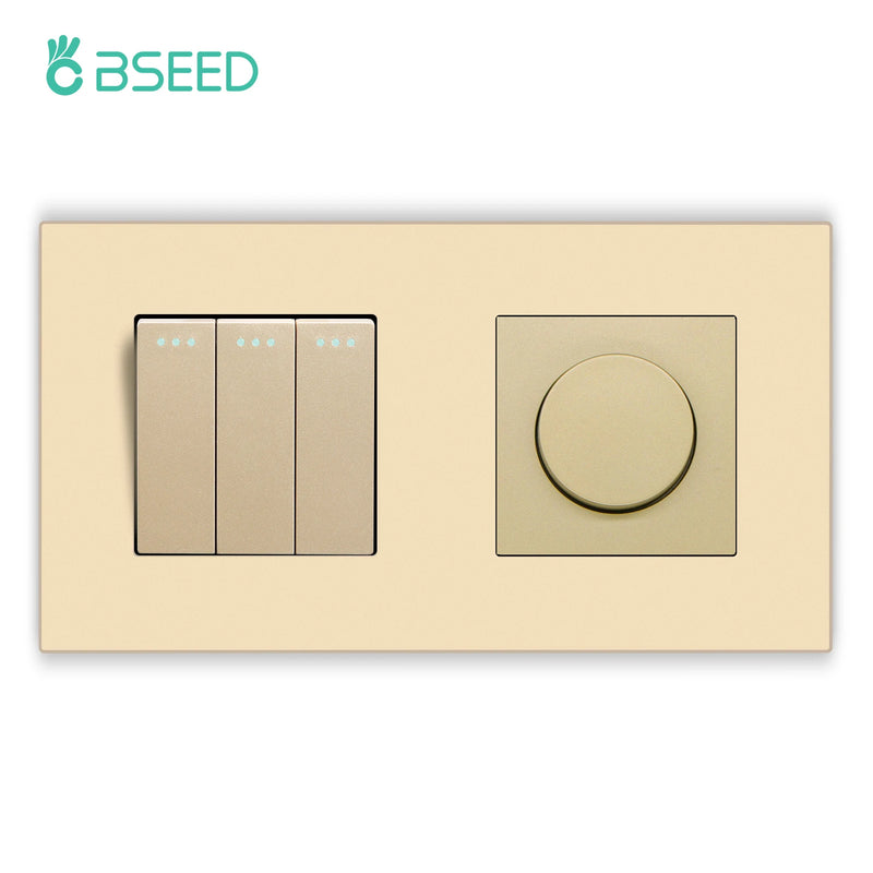 BSEED Mechanical Button Switch 1/2/3Gang 1Way Plus Knob Switch LED Dimmer Light Switch Plastic Frame Wall Light Switch On Off