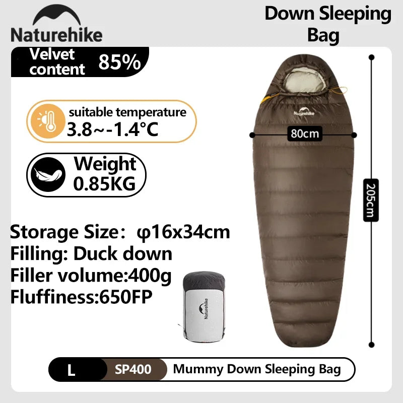 Naturehike Winter Sleeping Bag SnowBird 20D Mummy Ultralight Duck Down Sleeping Bag Portable Hiking Outdoor Camping Sleeping Bag