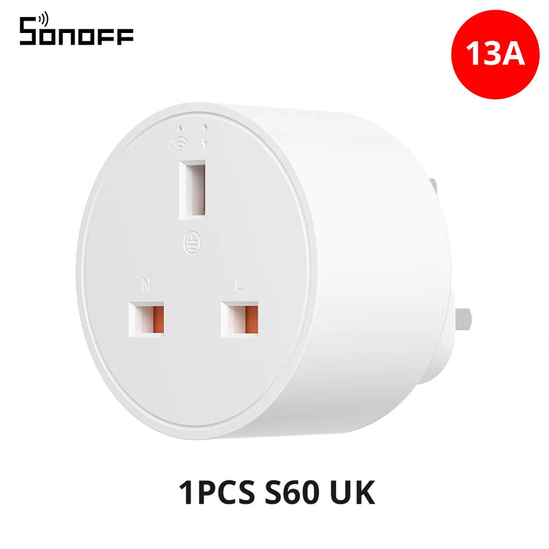 SONOFF S60 13A UK Wi-Fi Smart Socket iPlug 1-5PCS Power Monitoring Timer Smart Scene Remote Control eWeLink Alexa Google IFTTT