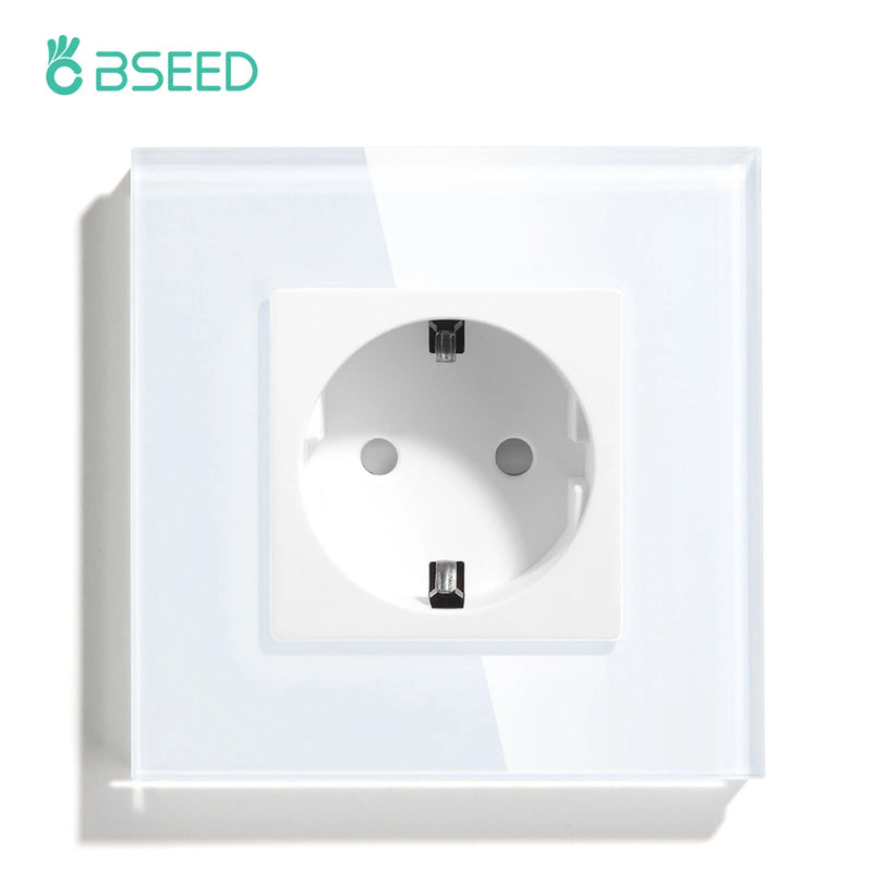 BSEED EU Double Wall Light Switches Touch Switch Wall Socket USB Type-C Charge Port Crystal Glass Panel Switch Blue Blacklight