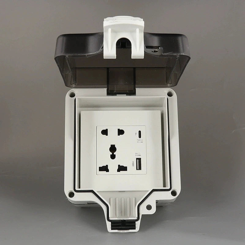 IP66 Waterproof Socket Universal UK Dual USB Outdoor Power Outlet,Kitchen And Bathroom Plug Adapter,Waterproof Rainproof Box