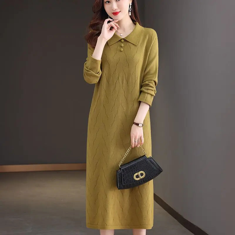 Elegant Knitwear Woolen Dress Lapel Long Sleeve Sweater Jersey Spring Autumn Pullover Jumper Female Clothing Women's Pulls Tops
