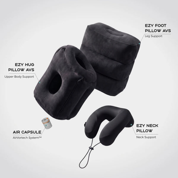 FLEXTAIL X VOLLYC EZY Travel Kit – Better Sleep Anytime Anywhere Inflatable Pillow Set for Airplane, Car, Train, Bus, Office