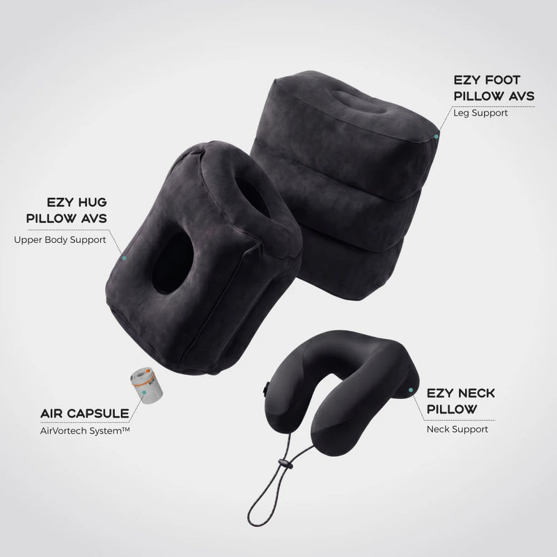 FLEXTAIL X VOLLYC EZY Travel Kit – Better Sleep Anytime Anywhere Inflatable Pillow Set for Airplane, Car, Train, Bus, Office