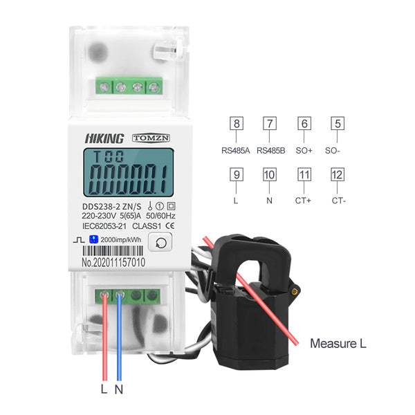 TOMZN 100A 65A 220V 50Hz/60Hz Single Phase Split CT Multi-Function DIN Rail kWh Watt Hour Energy Meter with RS485 MODBUS-RUT
