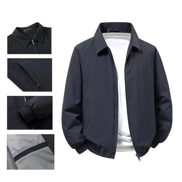 Men's Casual Turn-down Collar Jacket Lightweight Windproof Anti-Wrinkle Zip Front Spring Autumn Coat