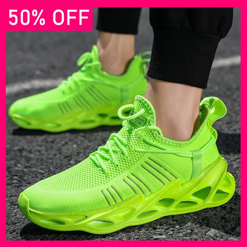 Unisex Sports Shoes Lightweight Soft Thick Soled Rebounding Trendy Mesh Breathable Outdoor Morning Running Training Tennis Shoes