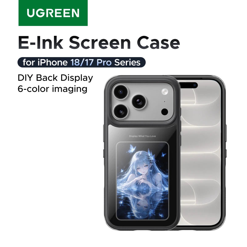 UGREEN E-ink Screen Case for iPhone 17 18 Pro Max NFC DIY 6-color Military Protection Slim Case Black