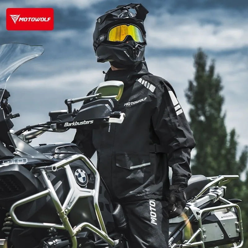 អាវភ្លៀងការពារទឹកម៉ូតូ MOTOWOLF អាវការពារភ្លៀងសម្រាប់ជិះម៉ូតូ អាវការពារភ្លៀងសម្រាប់អ្នកជិះតែម្នាក់ ខោការពារភ្លៀង