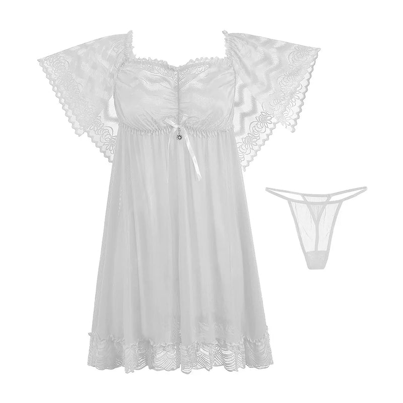 Fashion New Nightgowns For Women Sexy Lace Sleepwear Short Dress  Short-Sleeve Night Wear Plus Size Ladies Nightshirt M-3XL