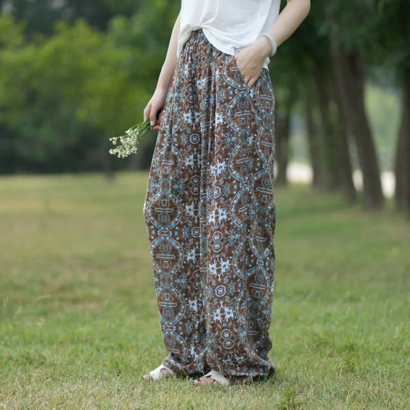 New Women's Sleeping Pants Viscose Floral Printed Thin Spring Summer Home Pants Loungewear Homewear Loose Trousers Sleepwear