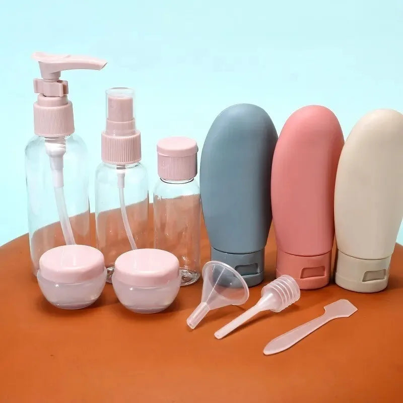 11pcs Travel Sub-bottling Set ,Leak-Proof Travel Toiletry, Airplane Approved Size,Spray Bottle & Squeeze Tubes with Bag