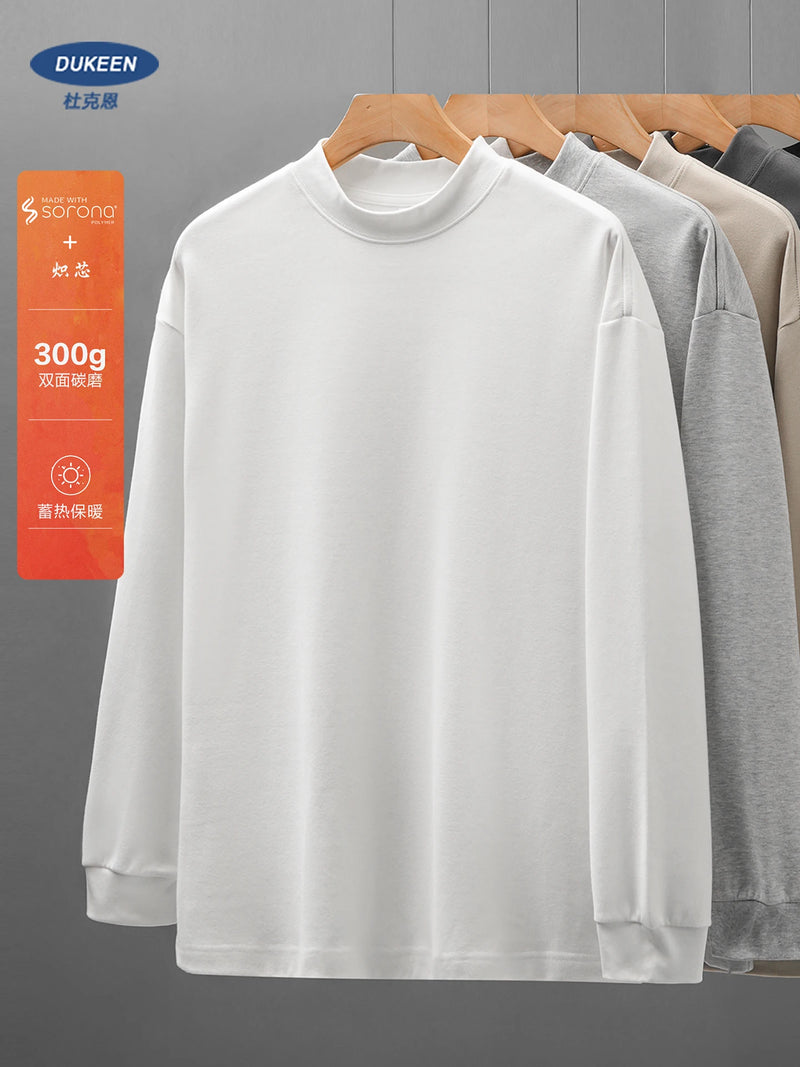 DUKEEN Sorona Fabric Warm Long Sleeve T Shirts for Men Autumn Winter Mock Neck Heavyweight Basic Undershirts Layering Piece