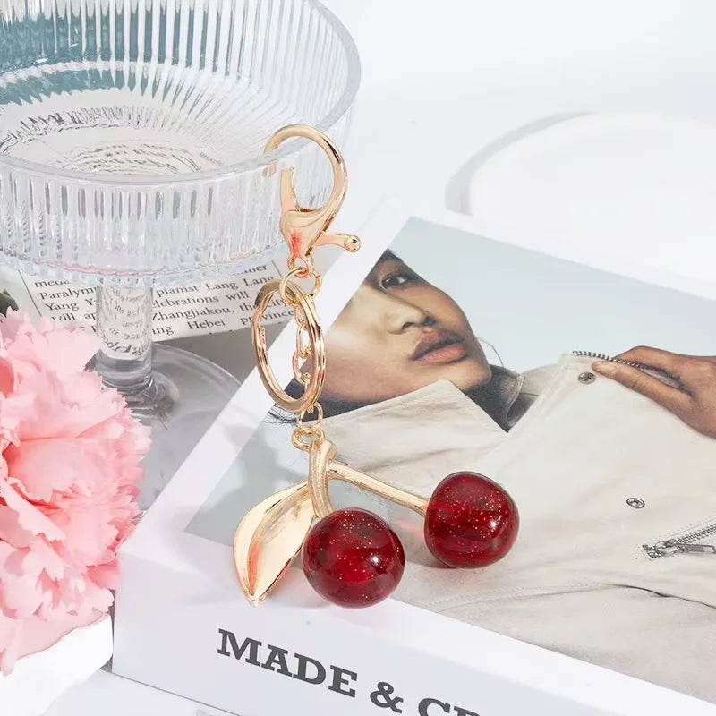 Fashion Cherry Key Chain Cute Resin Red Cherry Backpack Pendant for Women Backpack Decorative Accessories