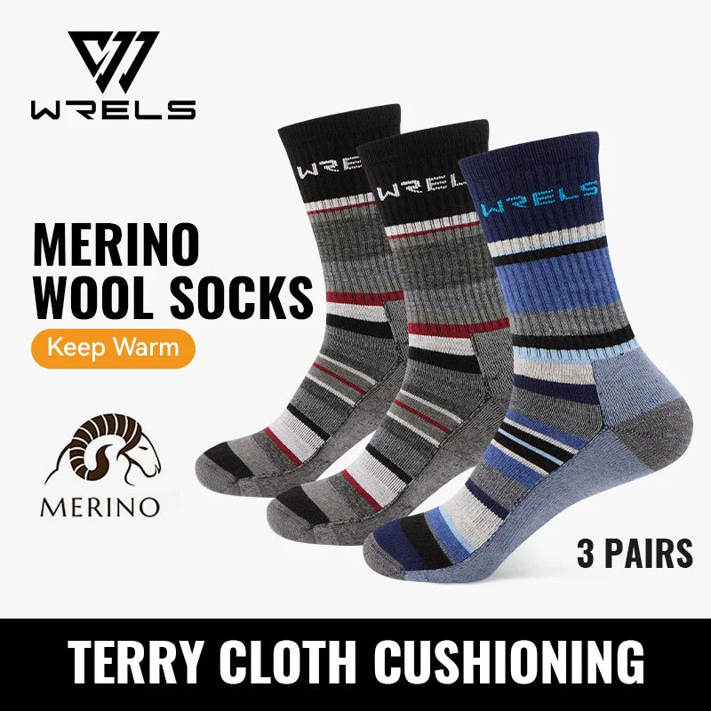 WRELS Merino Wool Hiking Socks Thermal Warm Winter Cushioned Moisture Wicking Socks Breathable Sports Socks Running Skiing Socks