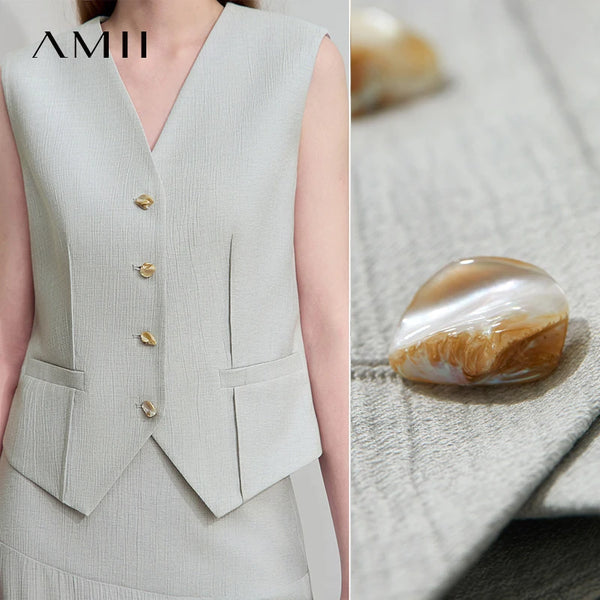 អាវក្រៅក V បែប Minimalist សម្រាប់នារីការិយាល័យរដូវក្តៅ AMII អាវកាក់រឹង សំពត់វែងដាច់ដោយឡែកពីគ្នា សម្លៀកបំពាក់នារី 12542277