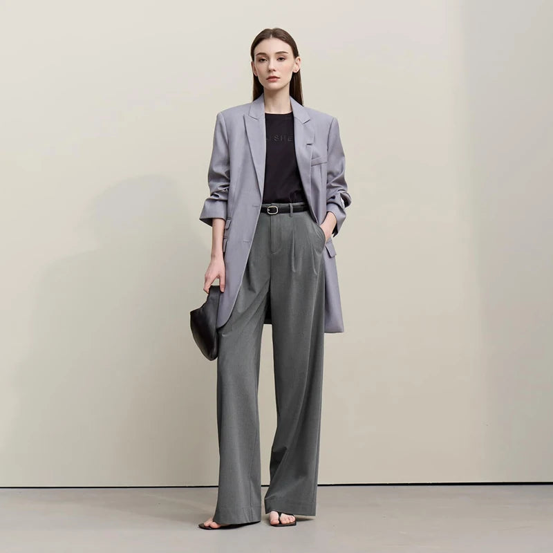 ខោ Amii Minimalism សម្រាប់នារី រដូវស្លឹកឈើជ្រុះ ឆ្នាំ២០២៦ ខោជើងវែងថ្មី ដែលអាចបត់បែនបាន ខោរលុង ពណ៌សុទ្ធ ខោជើងវែងធម្មតា 12641076