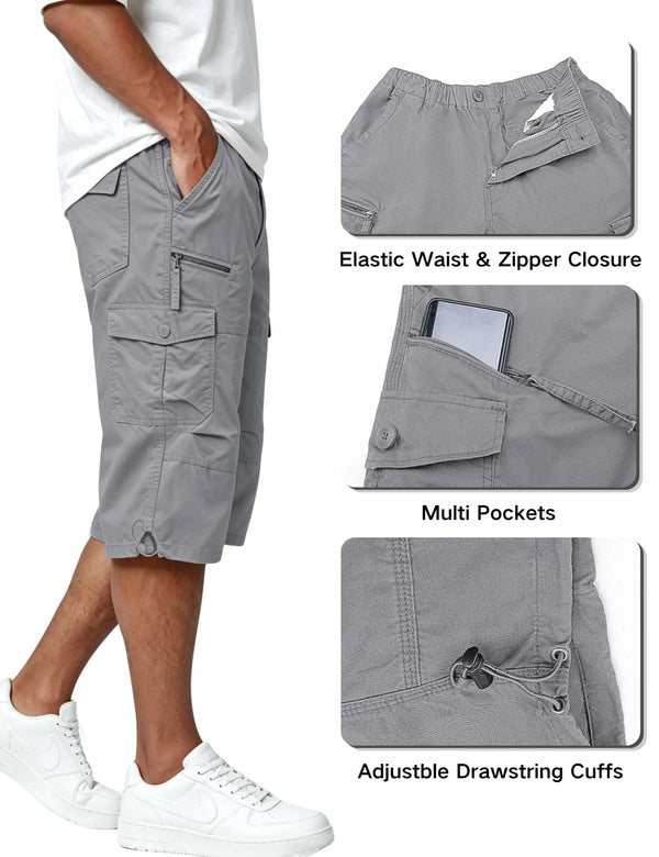 TACVASEN Mens Cargo Below Knee Length 3/4 Long Shorts Summer Breathable Outdoor Capri Pants Twill Work Pants With Multi Pocket