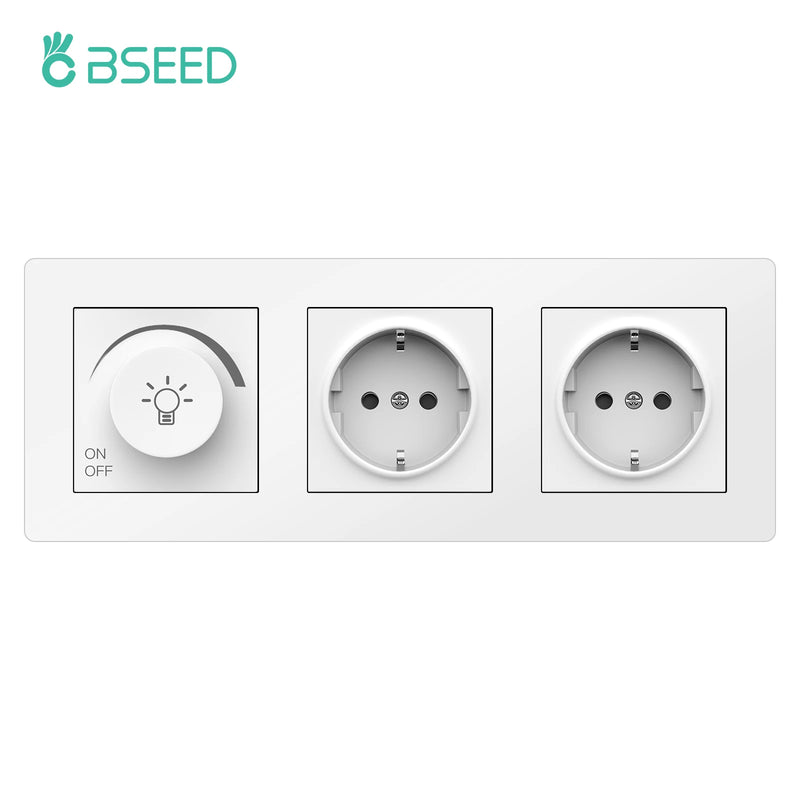 BSEED Dimmer Light Switch Rotary Knob Switch With Wall Socket USB Type-C Outlets Switch ON OFF Frame 220V