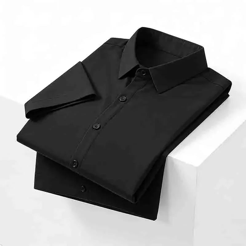 2026 New Men's Breathable Navy Blue Short Sleeve Shirt Summer Casual Button Up Top for Daily Commute