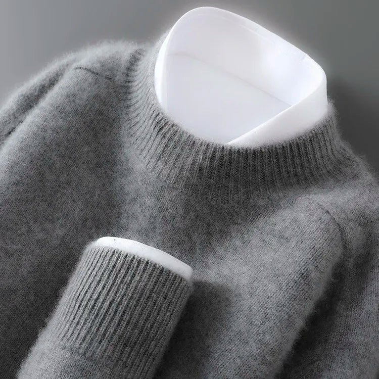 100% Australian Wool Men's New Half Turtleneck Sweater, Flat Seven-Needle Thickened Saddle Shoulder Half High Pullover
