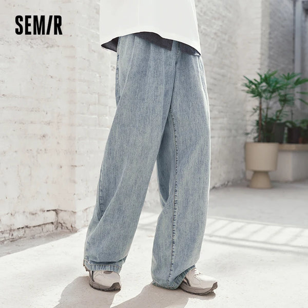 ខោបុរស Semir Denim កប្បាស ងាយស្រួលពាក់ ជើងធំ រលុង ចង្កេះយឺត ខ្សែចង មីក្រូ ផ្នត់ រដូវក្ដៅ ឆ្នាំ២០២៦ ស្ទីលធម្មតា ម៉ូដទាន់សម័យ