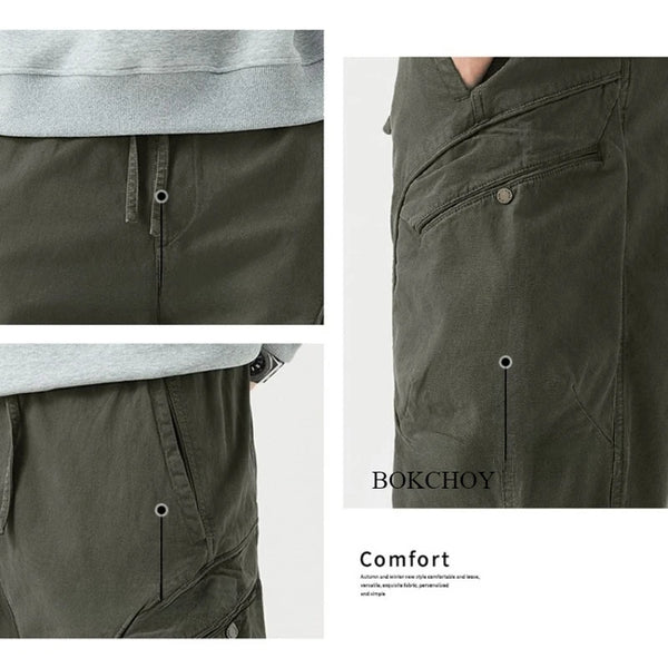 Autumn New Loose Cargo Cotton Big Pocket Leggings Pants for Men Clothing Comfort Drawstring Male Trouser GF258315