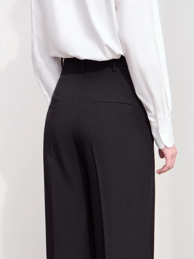 ខោ Amii Minimalism Casual Women's រដូវស្លឹកឈើជ្រុះឆ្នាំ ២០២៦ ខោស្ត្រីការិយាល័យថ្មី Patchwork រលុងត្រង់រឹងមូលដ្ឋាន 12453011