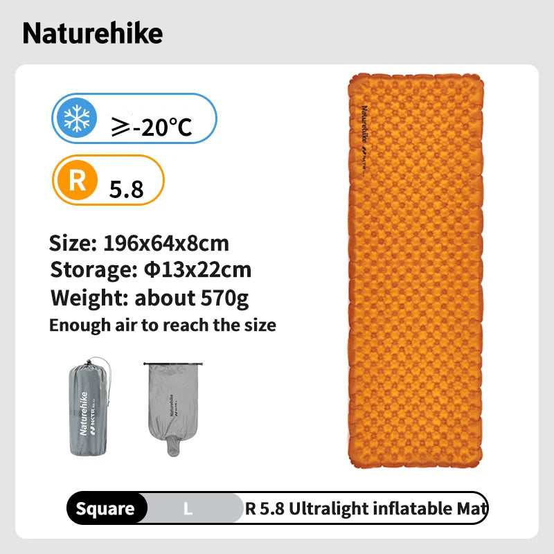 Naturehike Inflatable Mattress R 5.8 Outdoor Portable Foldable Tent Sleeping Single Pad Ultralight Hiking Travel Camping Mat