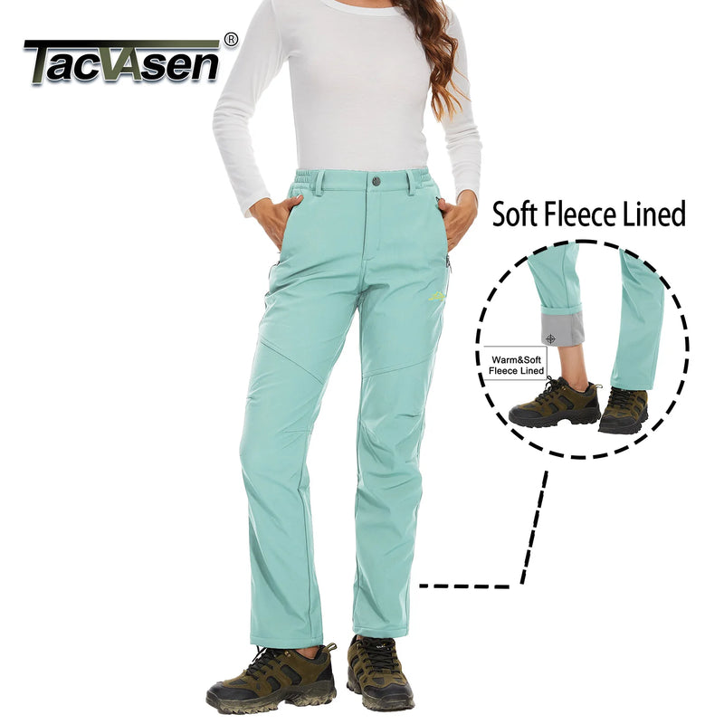 TACVASEN Womens Winter Waterproof pants Fleece Lined  Softshell Trousers With Zipper Pockets Thermal Cargo Outdoor Ski Pants