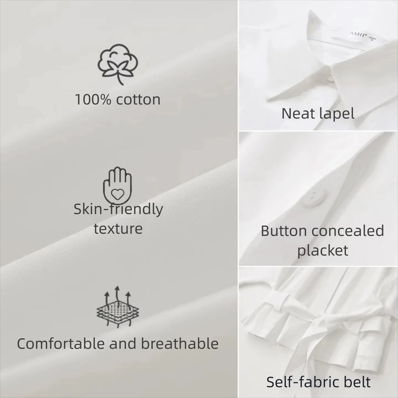 Amii 100% Cotton Women's Shirt 2026 Summer New Lapel Collar Belted Dolman Sleeve Blouse Loose Casual Office Short Top 12642126