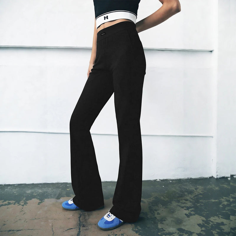 Amii Women's Flare Pants 2026 Summer New Color Block Elastic Waist Air Layer Trousers Casual Versatile Pants For Women 12622154