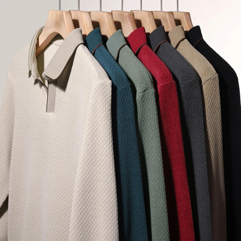 Solid color daily V-neck sweater men's business casual POLO shirt, stretchable, warm autumn new pullover knitwear.