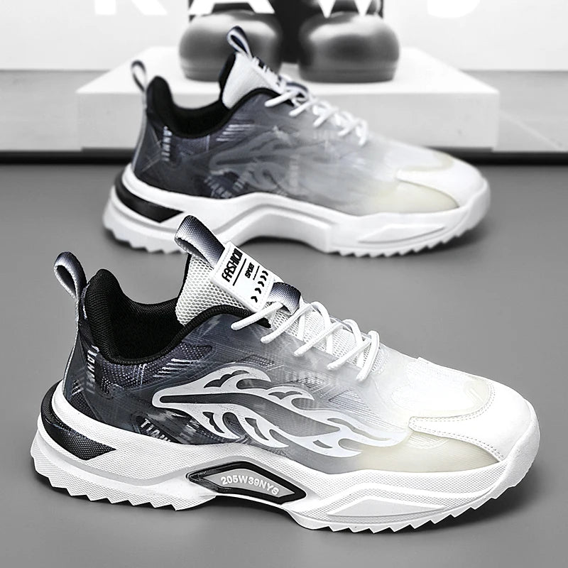 Mens Walking Shoes 2025 Summer New Breathable Mesh Sports Shoes Lightweight Flat Fashion Casual Lace-up Sneakers for Man
