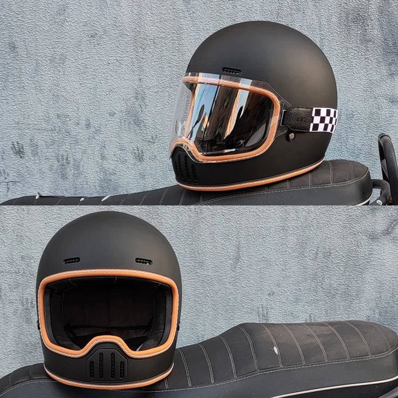 ORZ Retro Motorcycle Helmet Full Face Cruising Motorcycle Helmet Four Seasons Couple Street Pig Nose Helmet DOT Approved 729