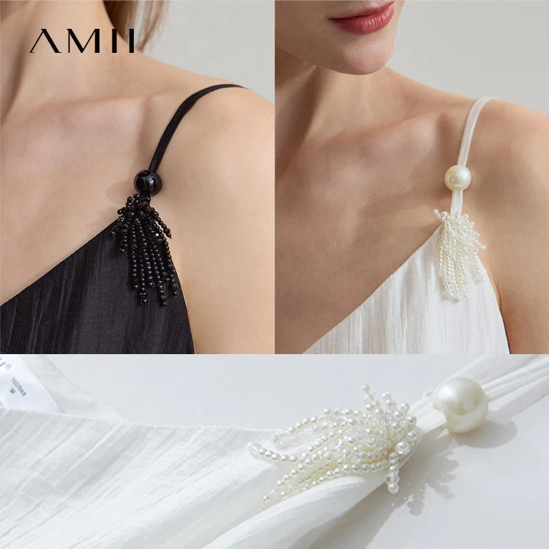 រ៉ូប Amii សម្រាប់នារី រចនាប័ទ្មថ្មី រដូវក្តៅ ឆ្នាំ២០២៥ មានអារម្មណ៍ស្រស់ស្រាយ ផ្កាអង្កាំ Lyocell កអាវរាងអក្សរ V ពណ៌ខ្មៅ រ៉ូប 12542047