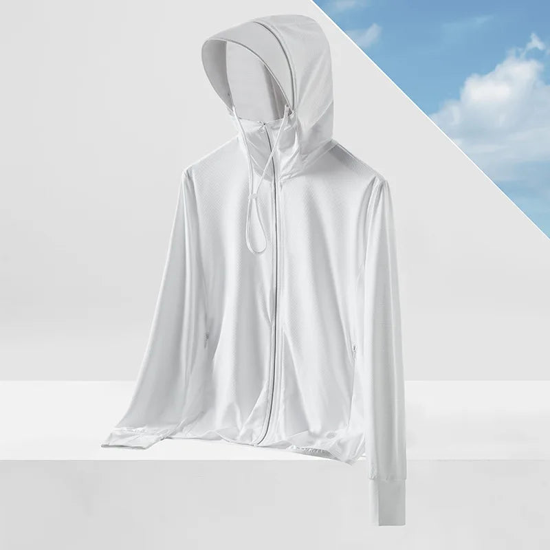 2026 New Women Long-sleeved Hooded Sunscreen, Summer Men Universal UV Light Breathable Jacket, Ice Silk Sports Coat