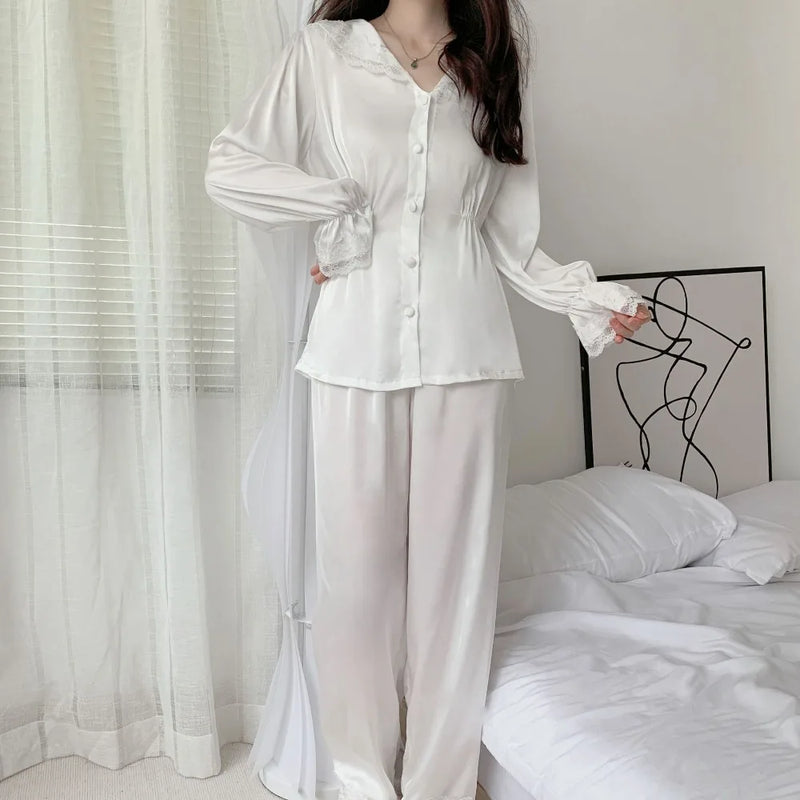 2Pcs Sleepwear Women's Pajamas New Solid Color Loungewear for Spring Autumn Long Sleeves Nightwear for Woman Home Clothing Set