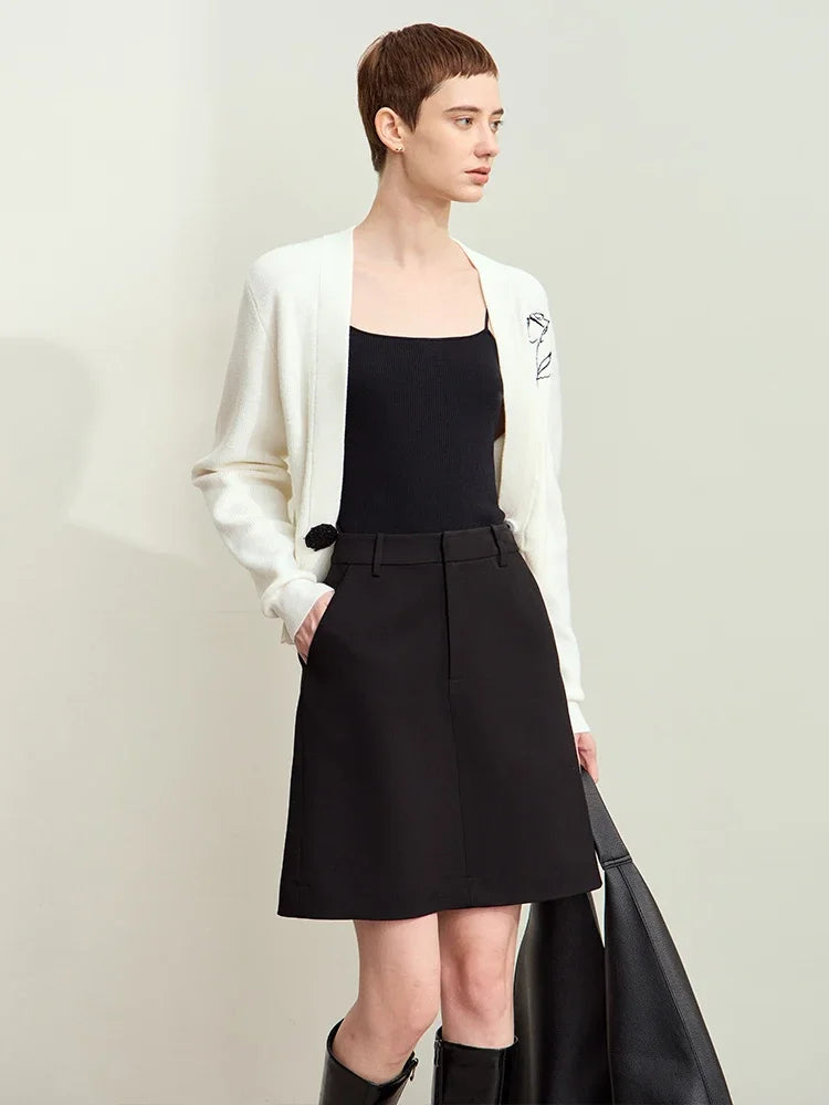 សំពត់ពាក់កណ្តាល Amii Minimalism សម្រាប់ស្ត្រី 2024 រដូវស្លឹកឈើជ្រុះថ្មី Old Money A-Line Retro Basic Blazer Mini Trendy Elegant Lady Skirt 12413017